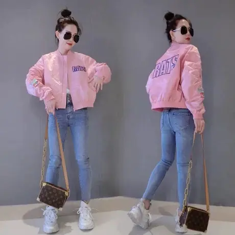 欧洲站2023年春秋新款宽松字母短外套棒球服时尚百搭女夹克上衣潮图片