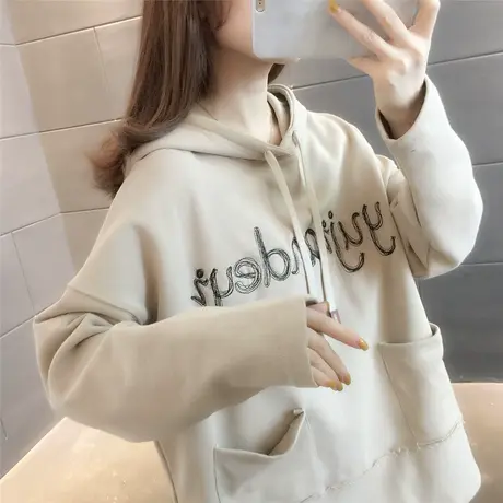 2023春装新款连帽卫衣女宽松刺绣字母百搭网红爆款时尚休闲外套潮图片
