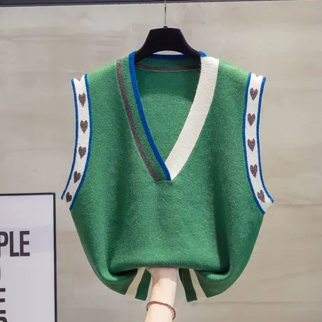 细针v领针织马甲背心女2023春秋新款宽松外穿马夹外搭毛衣坎肩潮商品大图