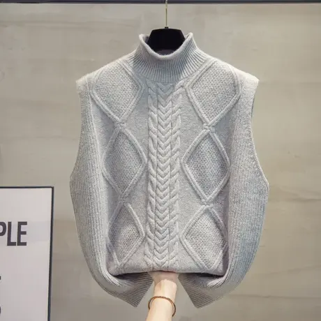 高领毛衣坎肩女2023春秋新款宽松马夹外穿上衣麻花针织马甲背心潮商品大图