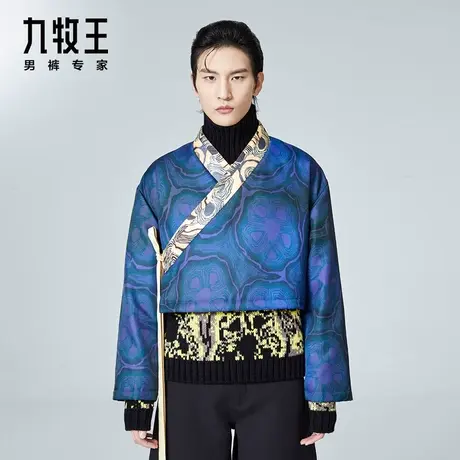 [时尚秀款]九牧王男装棉服男士中国风轻盈防皱印花系带外套DN图片