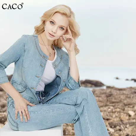 牛仔夹克女短款外套复古时尚2023款轻熟风五分袖设计感浅蓝牛仔衫图片