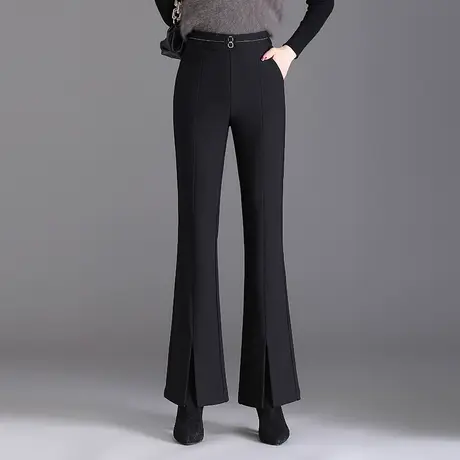 开叉加绒喇叭裤女秋季2023新款高腰垂感显瘦长裤子通勤微喇休闲裤商品大图