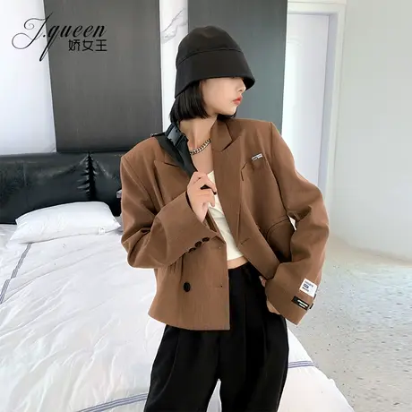 短款西装外套女秋季港味复古英伦风时髦宽肩炸街小众设计感小西服商品大图