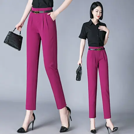 彩色休闲裤女西裤春夏2023新款九分直筒职业显瘦小脚通勤八分哈伦图片