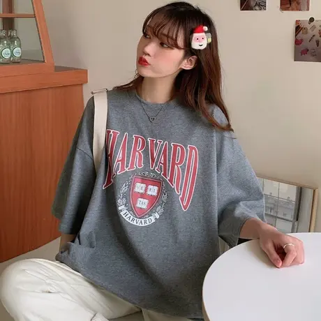 网红港风短袖t恤女夏宽松韩版学生百搭原宿风半袖ins超火上衣服潮商品大图