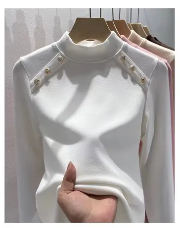 半高领双面德绒打底衫女高级感秋冬内搭加绒2023新款秋季中领上衣图片