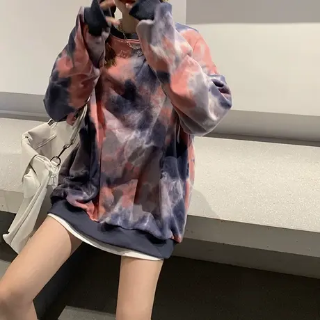 2023炸街甜酷卫衣女薄款长袖扎染bm设计感小众宽松长袖短款上衣潮图片