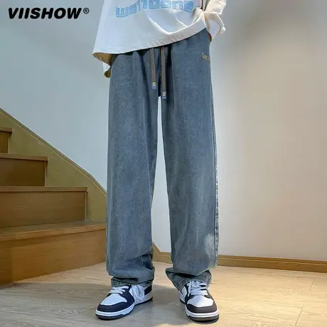 VIISHOW美式高街裤子男秋季宽松直筒阔腿裤ins潮牌垂感运动长裤商品大图