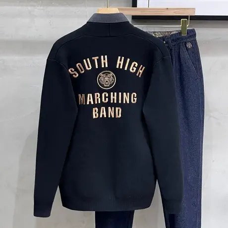 欧货潮牌虎头刺绣开衫毛衣男秋季2023年新款外穿搭针织衫披肩外套商品大图