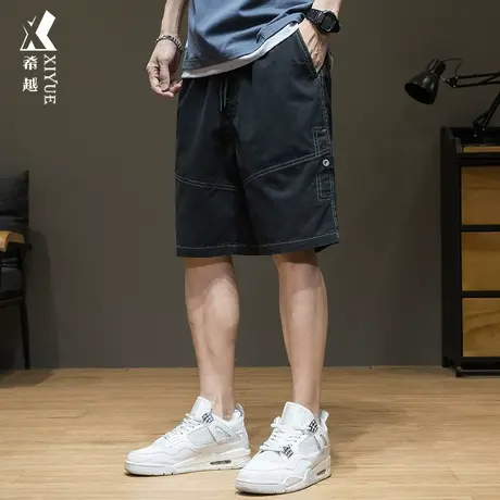 希越夏季薄款明线短裤男宽松大码男士夏季五分裤潮牌休闲工装中裤商品大图