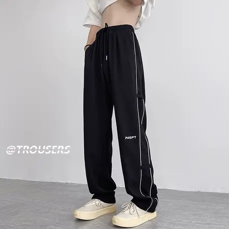 冰丝休闲裤子男款秋季黑色潮流小众条纹速干裤vibe潮流凉感伞兵裤图片