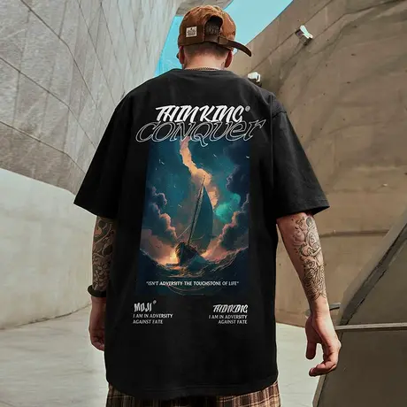 美式重磅短袖纯棉宽松大码男装oversize嘻哈夏季情侣半袖T恤潮流商品大图