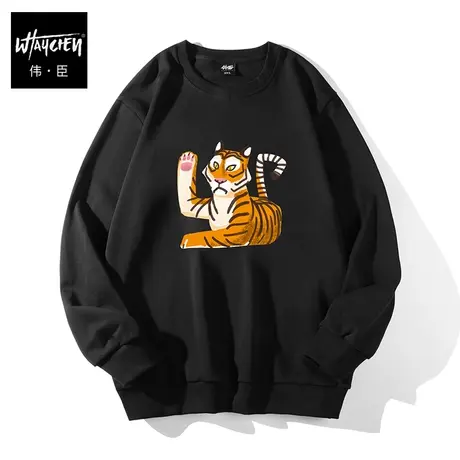 伟臣潮牌大码男装春季新品圆领卫衣男胖子加肥加大纯棉印花长袖男商品大图