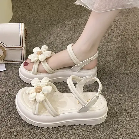 凉鞋女2023新款夏外穿花朵厚底凉拖网红仙女风配裙子两穿软底拖鞋商品大图