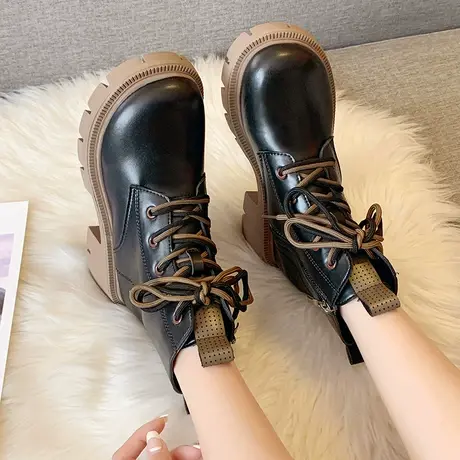 2023年新款夏秋厚底马丁靴女英伦风前系带潮ins酷小个子增高短靴图片