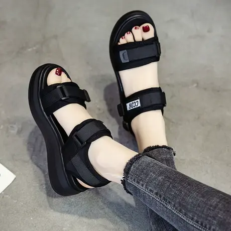 运动凉鞋女2023年夏新款时尚老爹松糕鞋子厚底坡跟平底外穿沙滩鞋商品大图