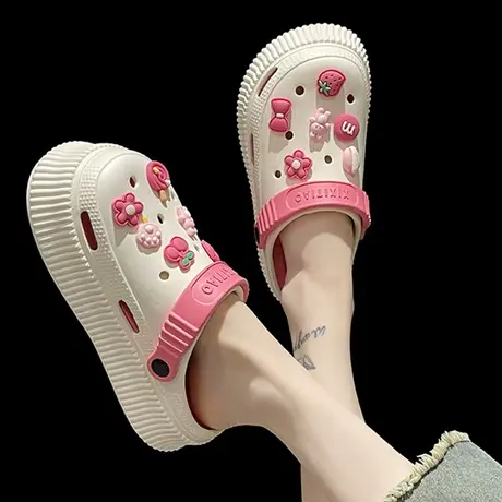 超高跟洞洞鞋女款外穿2023新款防滑松糕增高包头沙滩凉鞋夏季拖鞋商品大图