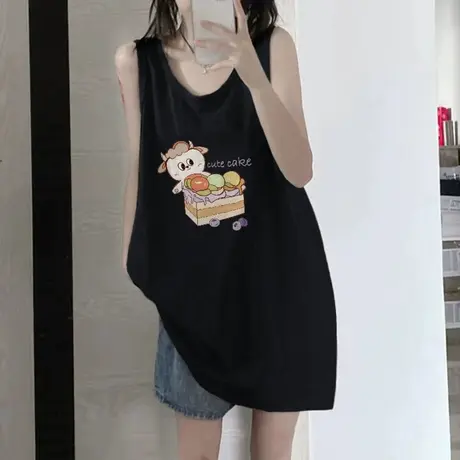 纯棉吊带坎肩背心无袖t恤女夏季设计感小众外穿宽松港风挂脖上衣图片