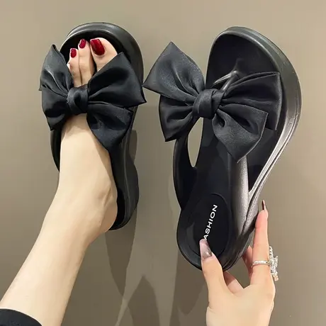 时尚蝴蝶结人字拖女夏季ins潮外穿踩屎感厚底防滑夹脚沙滩凉拖鞋商品大图