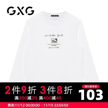 【新品】GXG男装【热气球印花】23秋季百搭圆领休闲纯棉长袖T恤图片