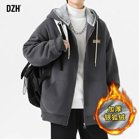 男生银狐绒加厚外套男潮高级感冬开衫加绒卫衣2023年新款上衣夹克商品大图