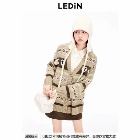 【商场同款】乐町小羊线开衫冬新款针织毛衣宽松外套C2EDE4204图片