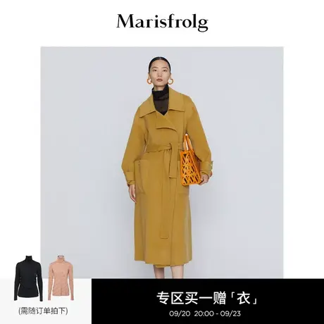 【意大利纺纱工艺】玛丝菲尔冬季新款深咖色宽松收腰翻领毛呢外套商品大图