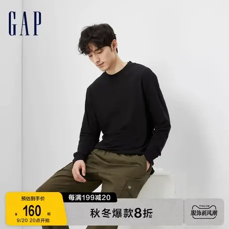 Gap男装秋季2023新款LOGO纯棉运动长袖T恤810626时尚休闲上衣图片