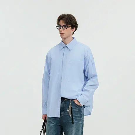 Lilbetter休闲通勤蓝白条纹长袖衬衫2025浅春系穿搭随性寸衫上衣商品大图