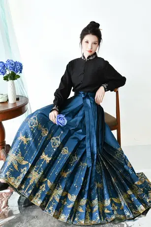 【如梦霓裳丨玉蜓】原创明制汉服女新国风织金暗纹提花马面裙图片