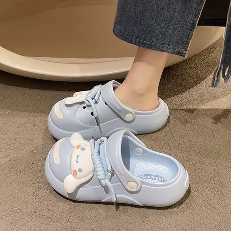 可爱大耳狗绑带洞洞鞋女夏季网红外穿沙滩防滑厚底增高包头凉拖鞋图片