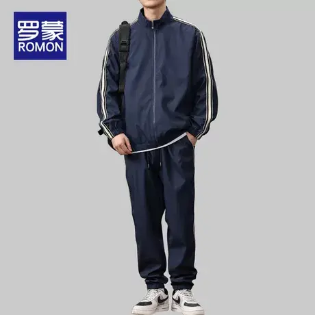罗蒙休闲套装男士春秋季2025新款潮牌开衫卫衣外套两件套运动服男商品大图