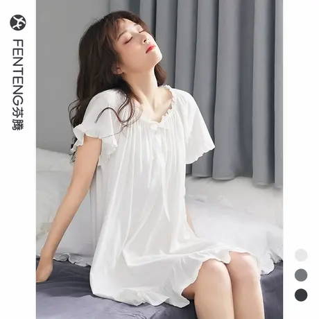 芬腾性感睡裙女夏季薄款纯棉公主风短袖睡衣女纯欲风夏天夏款短裙商品大图
