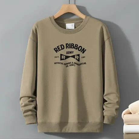 320g重磅卫衣男2023新款秋冬季加绒加厚印花圆领无帽长袖t恤潮牌商品大图