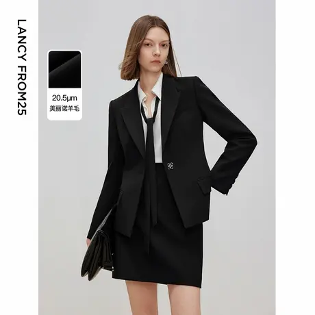 【汤圆TOYO】朗姿法式羊毛高级感西服设计感商务收腰黑色西装外套图片