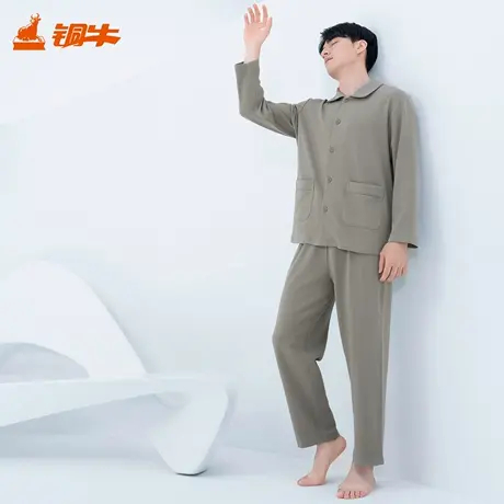 铜牛净味抗菌棉开襟男套 2025秋冬新款睡衣家居服套装男NJ070商品大图
