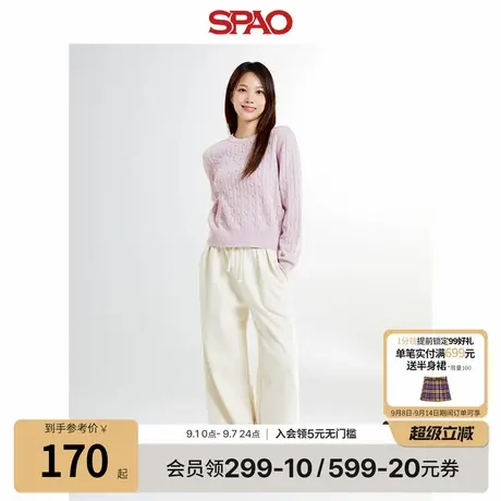 SPAO韩国同款冬季女士简约时尚气质针织圆领毛衣图片