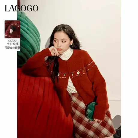 抗起球LAGOGO本命年穿搭洋气针织开衫女拉谷谷2025春新款圆领毛衣商品大图