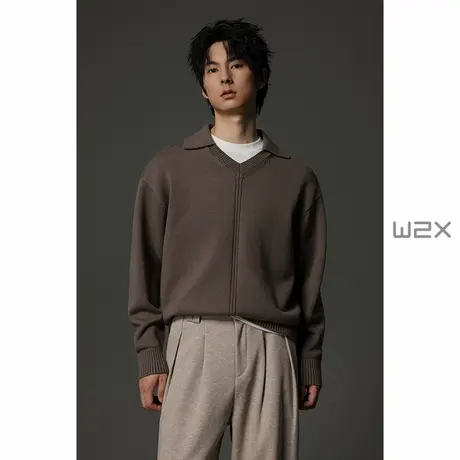 w2x秋冬季2025新款V型双领设计感针织开衫男时尚休闲痞帅毛衣外套商品大图