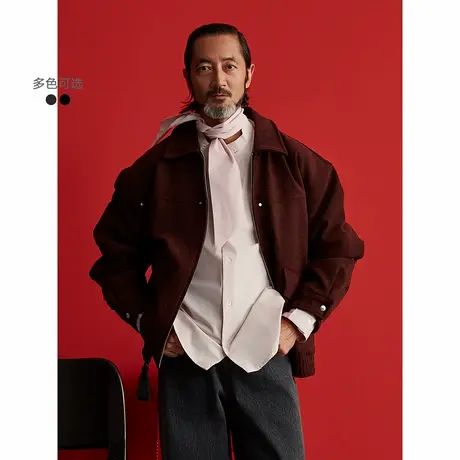 GXG男装 复古红色雪尼尔肌理夹克休闲棉服时尚外套 25年冬季新品商品大图