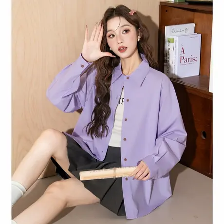 唐狮春秋季女尖领净色长袖衬衫衬衣女士高级感气质百搭潮TM图片