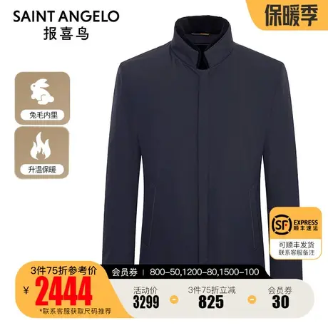 报喜鸟2023冬季门店同款男士时尚休闲尼克服兔毛皮男外套獭兔毛领图片