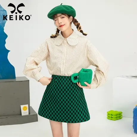 韩系竖条纹显瘦减龄娃娃领衬衫女秋季设计感小众泡泡袖上衣春秋商品大图