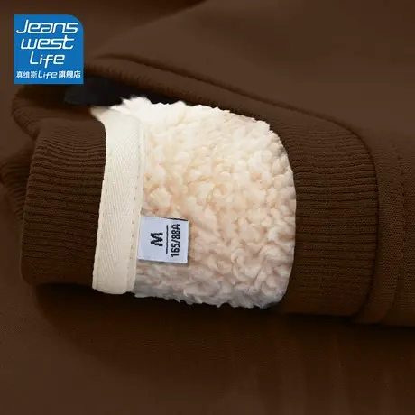 真维斯LIFE圆领卫衣女2023新款爆款加绒加厚羊羔绒焦糖色上衣外套商品大图