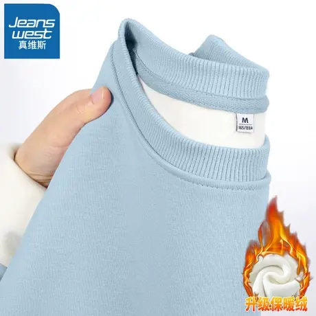 VR真维斯加绒卫衣女秋冬季2023年新款蓝色套头上衣女款慵懒风外套商品大图