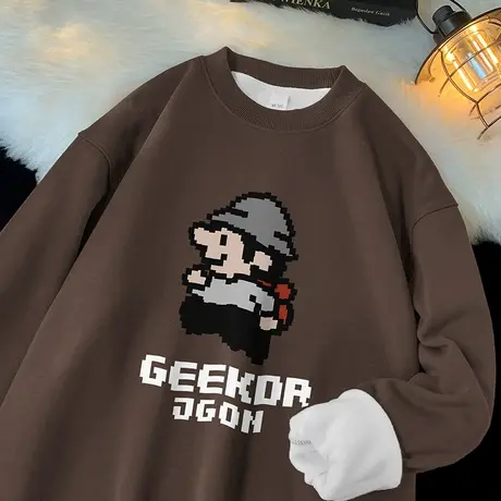 450g重磅摇粒绒卫衣男秋冬款加绒加厚圆领无帽长袖t恤宽松打底衫图片