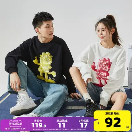 唐狮2022春季新款情侣卫衣男女圆领宽松加菲猫联名款外套潮酷ins商品大图