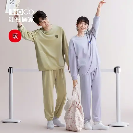 红豆居家睡衣抗静电海岛绒情侣圆领套头可外穿家居服套装秋冬新款商品大图