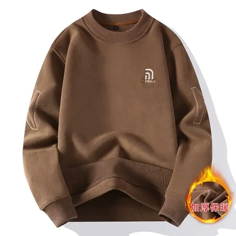 秋冬季一体绒加厚毛衣男士休闲长袖打底衫上衣潮流潮牌保暖打底衫商品大图